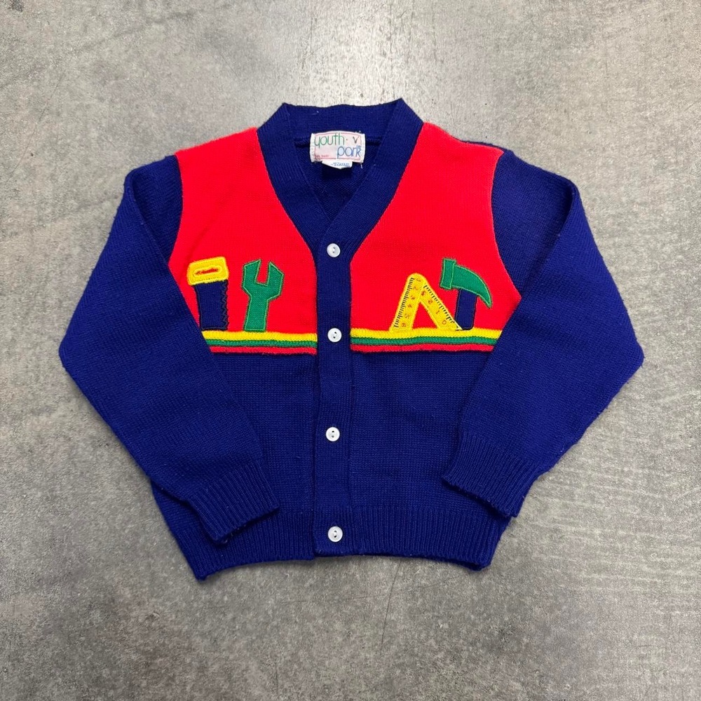 Vintage Baby Cardigan Sweater Handy Man Acrylic 2T